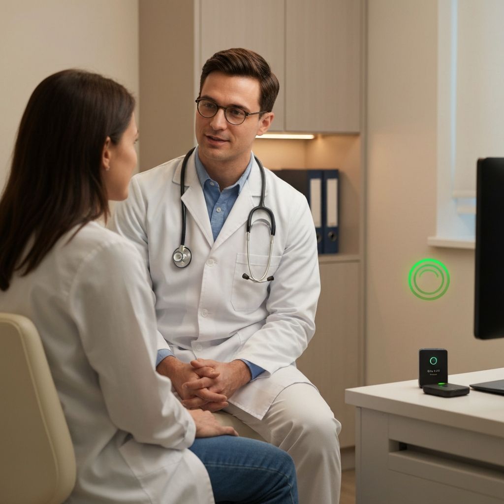 Physician engaged in a natural patient consultation while DocSource captures documentation in the background